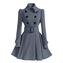 PARK(M-Grau)Damen Wintermantel Zweireihig Elegant Vintage Fashion Filz Trenchcoat