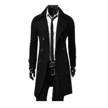 PARK (XL-negro) Abrigo de invierno para hombre, cálido, liso, largo, tipo gabardina, con botones, informal,