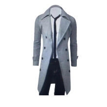 PARK (XXL-gris claro) Abrigo de invierno para hombre, cálido, liso, largo, gabardina, chaqueta con botones,