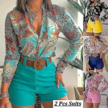 PARK (tuta verde M) Completo da donna estivo alla moda, 2 pezzi, camicetta in chiffon a maniche lunghe