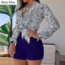 PARK (XXL-abito blu) 2 pezzi abiti da donna estate moda manica lunga camicetta in chiffon camicie e