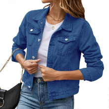 PARK (L-Marineblau) Damen-Langarm-Kurz-Jeansjacke mit Taschenschnalle