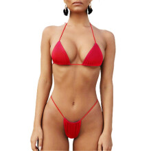 PARK (M-Rojo) Bikini de 2 piezas con lazo sexy y tanga para mujer, traje de baño de verano adelgazante