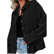 PARK (XL-Nero) Giacca oversize casual ampia da donna in velluto a coste a maniche lunghe con bottoni