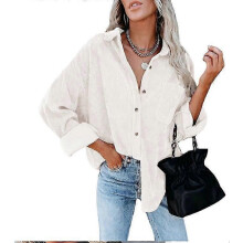 PARK (L-Bianco) Giacca oversize casual ampia da donna in velluto a coste a maniche lunghe con bottoni