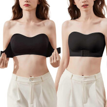 PARK (XL-Nero) Reggiseno push-up invisibile antiscivolo senza ferretto, senza spalline, con fibbia frontale,