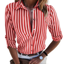 PARK (L-Rot) Damen Bluse mit Streifenmuster, gestreift, klassisch, langärmelig