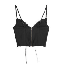 PARK (S-Schwarz) Damen-Camisole mit Ösenspitze und Reißverschluss, ärmellos