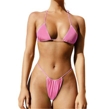 PARK (M-Rosa) Bikini de 2 piezas con lazo sexy y tanga para mujer, traje de baño de verano adelgazante