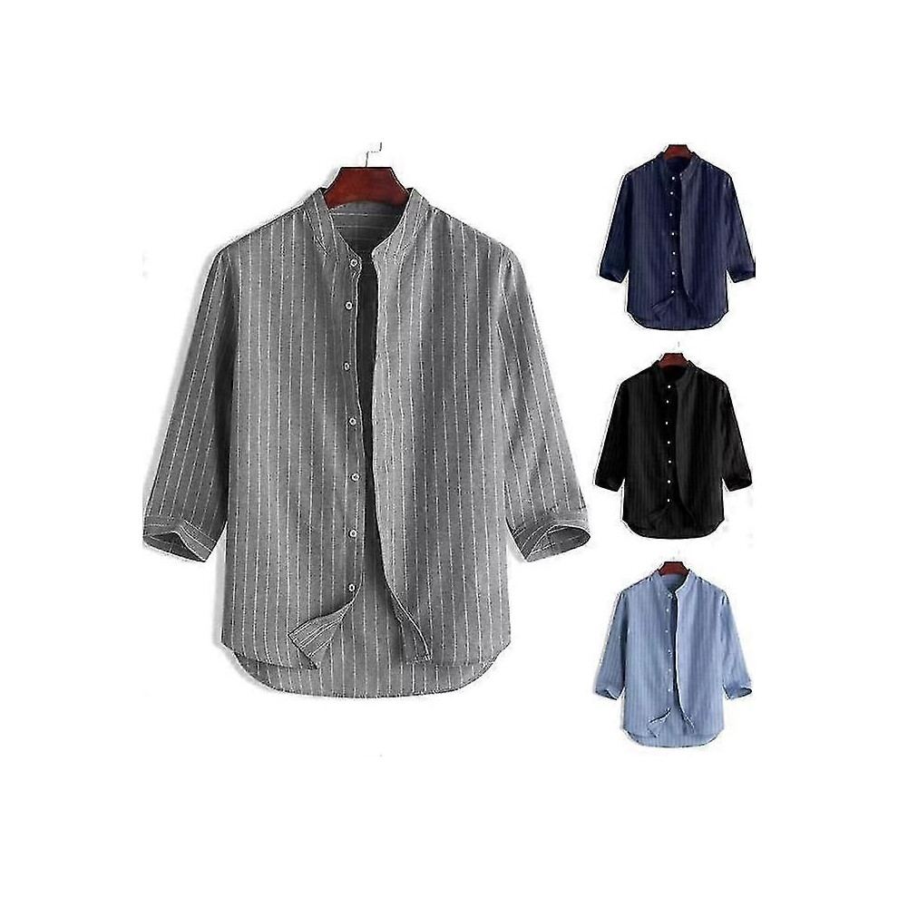 Chemise slim col français manches longues rayée rayé bleu ciel La