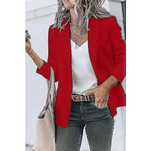 PARK(S-Rosso) Blazer casual da donna con maniche lunghe e apertura frontale, da lavoro e da ufficio