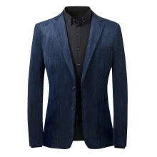 PARK (L-Navy) Herren-Blazer, lässig, einfarbig, Cord, zwei Knöpfe, schmale Passform, Revers, mit Schulterpolstern