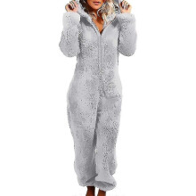 PARK (XXL-Grau) Damen Winter-Overall mit flauschigem Fleece und Kapuze