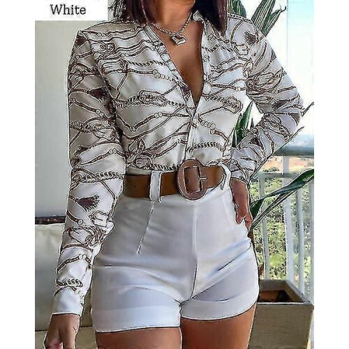 PARK (S-abito bianco) 2 pezzi abiti da donna estate moda manica lunga camicetta in chiffon camicie e 1