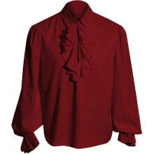 PARK (XL-Burgund) Herren Piratenhemd Vampir Renaissance Viktorianisch Steampunk Gothic Rüschen Mittelalter