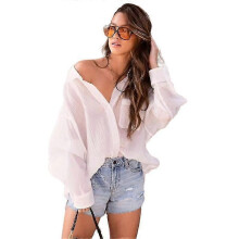 PARK (XL-weiß) Damen Bikini Bluse V-Ausschnitt Strand Shirt