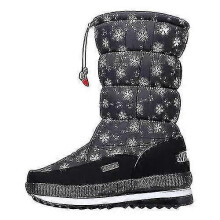PARK (36-Black Snowflake) Damen-Schneestiefel, wasserabweisend, mit Fell gefüttert, warm, rutschfest