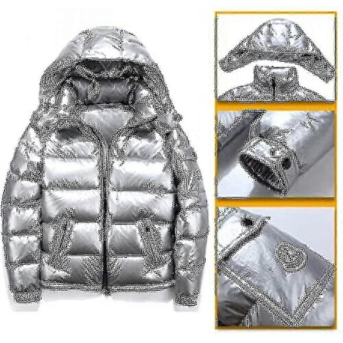 Parka (L-Argento)Giacca invernale da uomo con collo alto e cappuccio 2