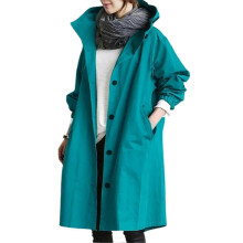 PARK (S-Blau) Damen-Windjacke, lässig, locker, mit Knopftaschen, Kapuze, winddicht, wasserdicht, für
