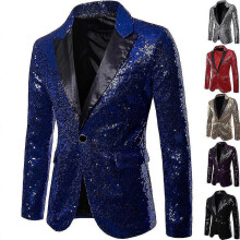 PARK (L-Blu) Giacca da uomo con paillettes, blazer, smoking di lusso per feste, cene e balli di fine