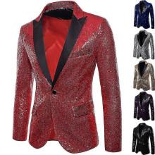 PARK (M-Rosso) Giacca da uomo con paillettes, blazer, smoking di lusso per feste, cene e balli di fine