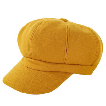 PARK (Gelb) Einfarbige Woll-Newsboy-Mütze, achteckig, 8-teilig, für Damen, Herbst und Winter, verdickte,