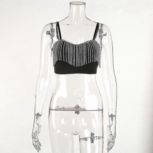 PARK(S)Diamond Top con bustier glitterato patchwork con nappe, top corto lucido con scollo a V e spalle 1