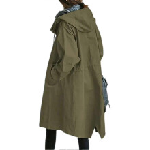 PARK (M-Army Green) Damen-Windjacke, lässig, locker, mit Knopftaschen, Kapuze, winddicht, wasserdicht,