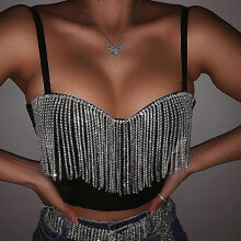 PARK(S)Diamant-Quaste, Patchwork, Glitzer, Bustier-Tops, Party, schulterfrei, V-Ausschnitt, glänzend,