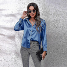 PARK(s-blue) Camicia in raso da donna, camicia a maniche lunghe in raso e rayon, nuova