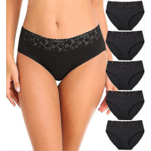 PARK (S-Schwarz) Damen-Unterwäsche, Baumwollspitze, Höschen, weicher Bikini-Slip, bequem, Hipster, Stretch,