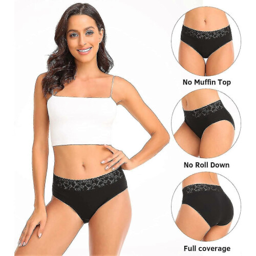 PARK (S-Nero) Intimo da donna, mutandine in pizzo di cotone, morbide mutandine bikini comode, elasticizzate, 1