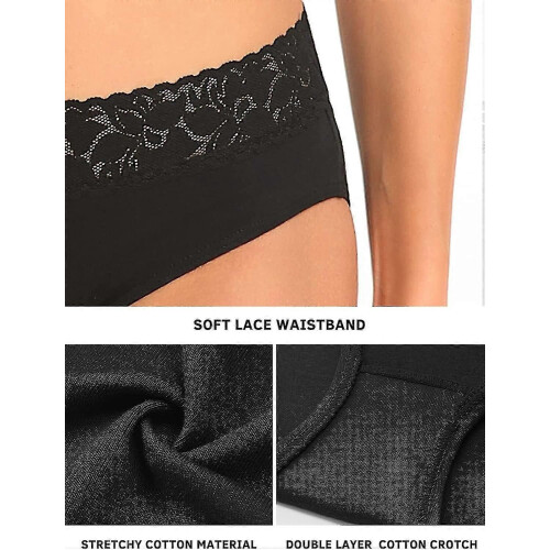 PARK (S-Nero) Intimo da donna, mutandine in pizzo di cotone, morbide mutandine bikini comode, elasticizzate, 2
