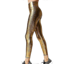 PARK(M-gold)Damen Metallic Leggings Glänzende Hose High Waist Leggings