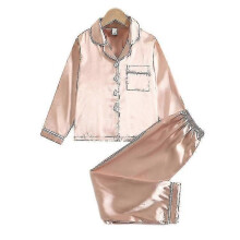 PARK(140cm-samppanja)Syksyn pitkähihainen puhdasvärinen silkkipyjamat lasten yksinkertainen puku