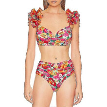 PARK (S-Traje de baño floral) 2024 Nuevo bikini push-up sexy de cintura alta Traje de baño de dos piezas