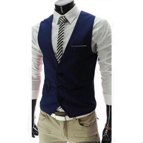 PARK (M-Navy) Herren Anzugweste Slim Fit Einreihig Weste