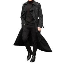 PARK (XL-Schwarz) Herren Trenchcoat Zweireihiger Revers Windbreaker Männliche Lange Jacke Oberbekleidung