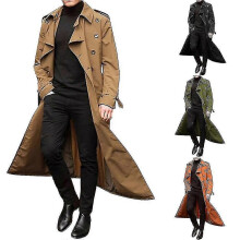 PARK (S-Orange) Herren Trenchcoat Zweireihiger Revers Windbreaker Männliche Lange Jacke Oberbekleidung