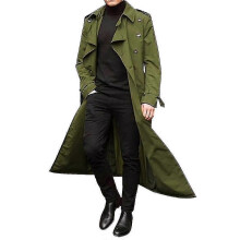 PARK (M-Grün) Herren Trenchcoat Zweireihiger Revers Windbreaker Männliche Lange Jacke Oberbekleidung