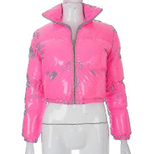 PARK (XL-Pink) Damen Kurzer Daunenmantel Glänzende Pufferjacke Stehkragen
