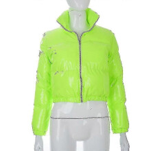 PARK(M-Grün)Damen Kurzer Daunenmantel Glänzende Pufferjacke Stehkragen
