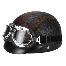 PARK (marrone) Casco da motociclista retrò in pelle con occhiali