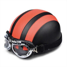 PARK (arancione) Casco da motociclista retrò in pelle con occhiali protettivi