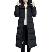 PARK (L-Schwarz) Damen-Winter-Daunenjacke, lässig, lang, mit Reißverschluss, Pufferjacke, geeignet für