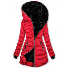 PARK (3XL-rot) Damen Winter Pufferjacken Plüsch gefüttert Mittellanger Mantel mit durchgehendem Reißverschluss