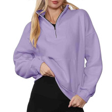 PARK (L-Lila) Damen-Sweatshirts mit Viertelreißverschluss, langärmelig, lässig, halber Reißverschluss,