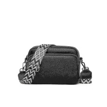 PARK(Schwarz)Crossbody Bag Damen Leder Kleine Umhängetasche Mit Breitem Riemen Reißverschluss Und Abnehmbarem