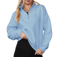 PARK (XXL-Hellblau) Damen-Sweatshirt mit Viertelreißverschluss, langärmelig, lässig, halber Reißverschluss,