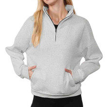 PARK (S-Weiß) Damen-Sweatshirts mit Viertelreißverschluss, langärmelig, lässig, halber Reißverschluss,